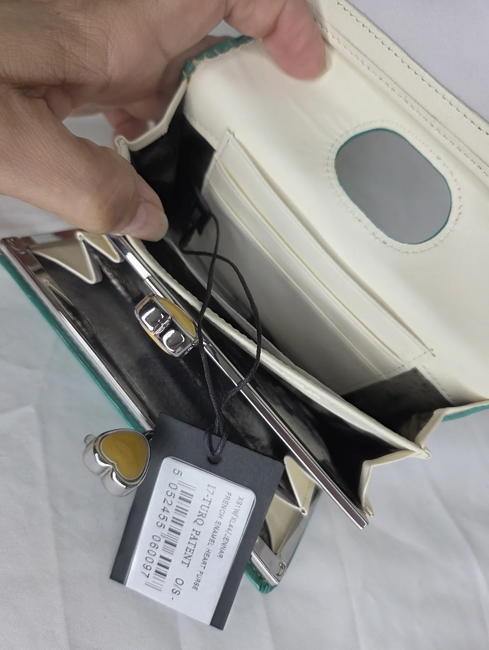 Ted Baker Turquoise Patent Leather Zip Wallet withSilver Accents/Floral Interior - Picture 3 of 14